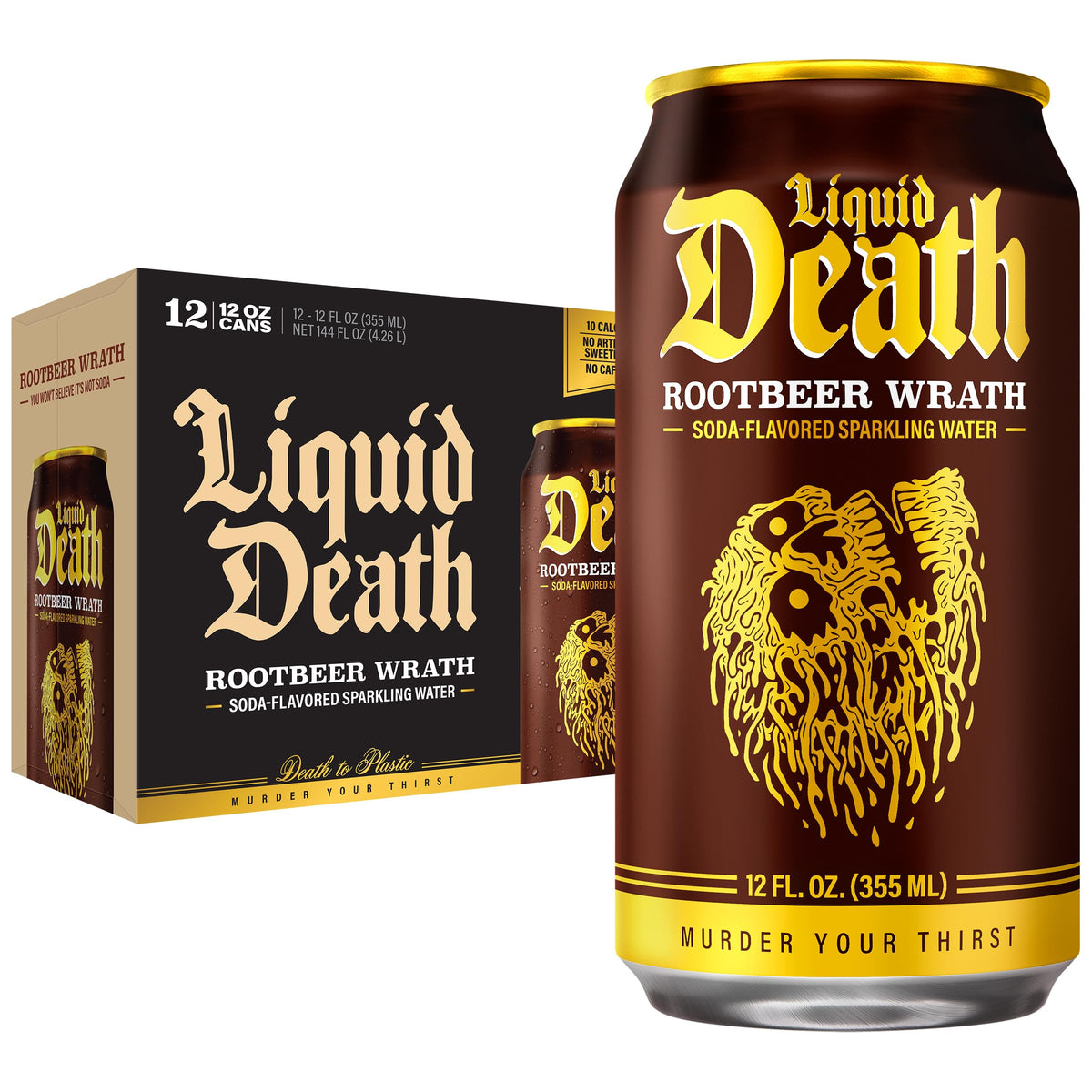 Liquid Death Root Beer Wrath can delivers bold flavor with low sugar per serving.