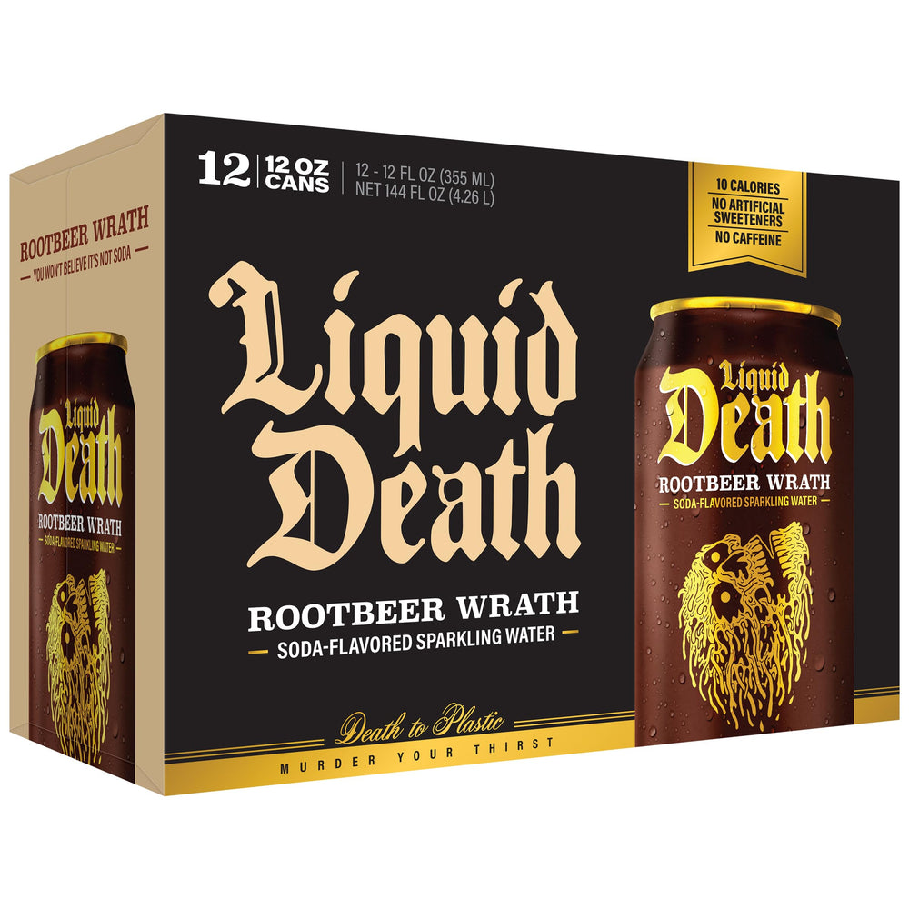 Liquid Death Root Beer Wrath outdoors scene signals adventure-friendly flavor.