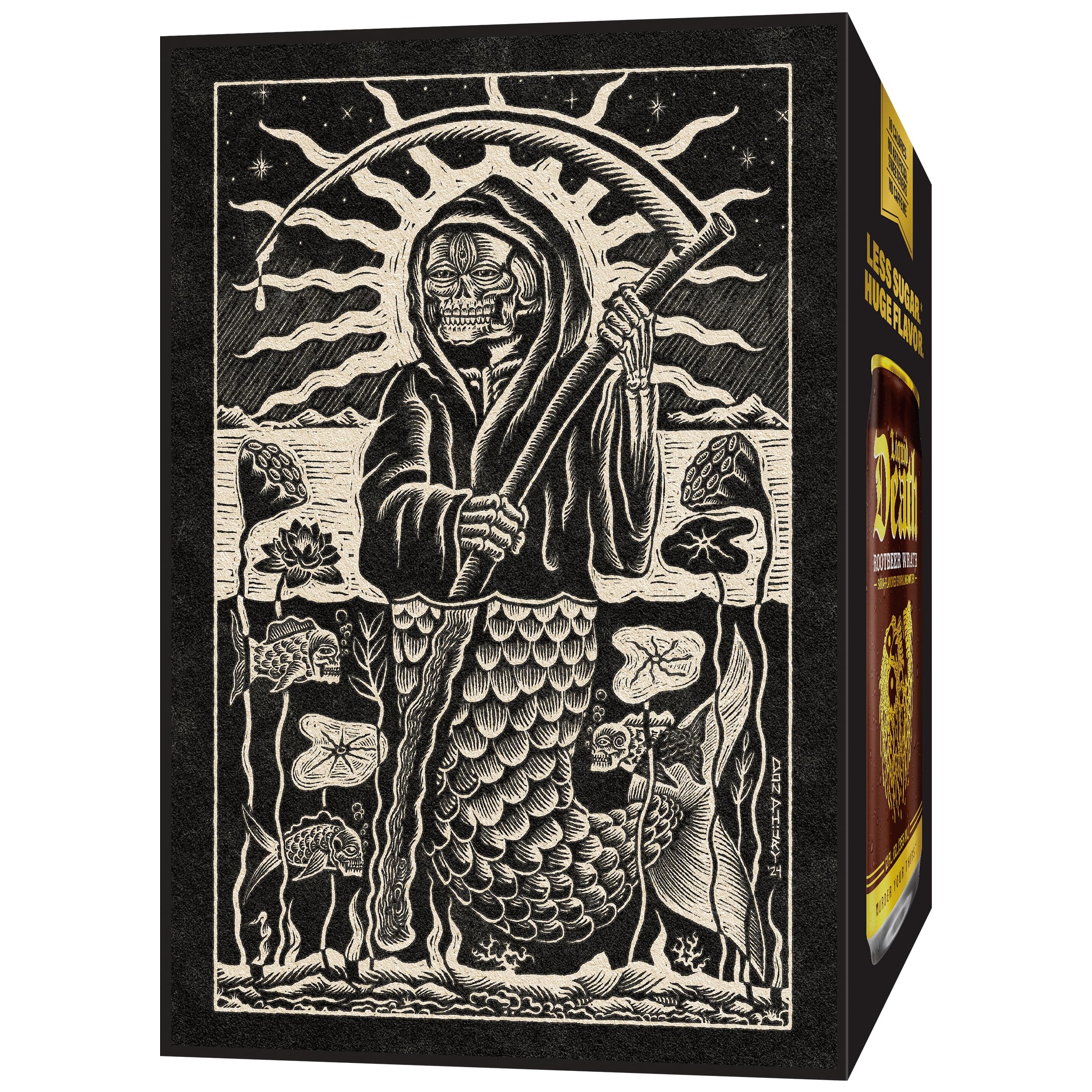 Liquid Death Root Beer Wrath recyclable cans underline sustainability and convenience.