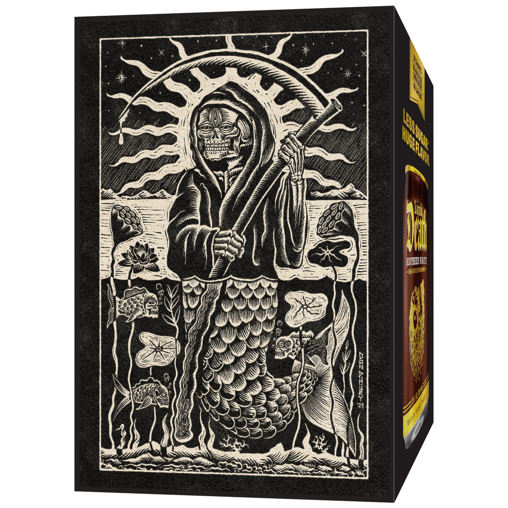 Liquid Death Root Beer Wrath recyclable cans underline sustainability and convenience.