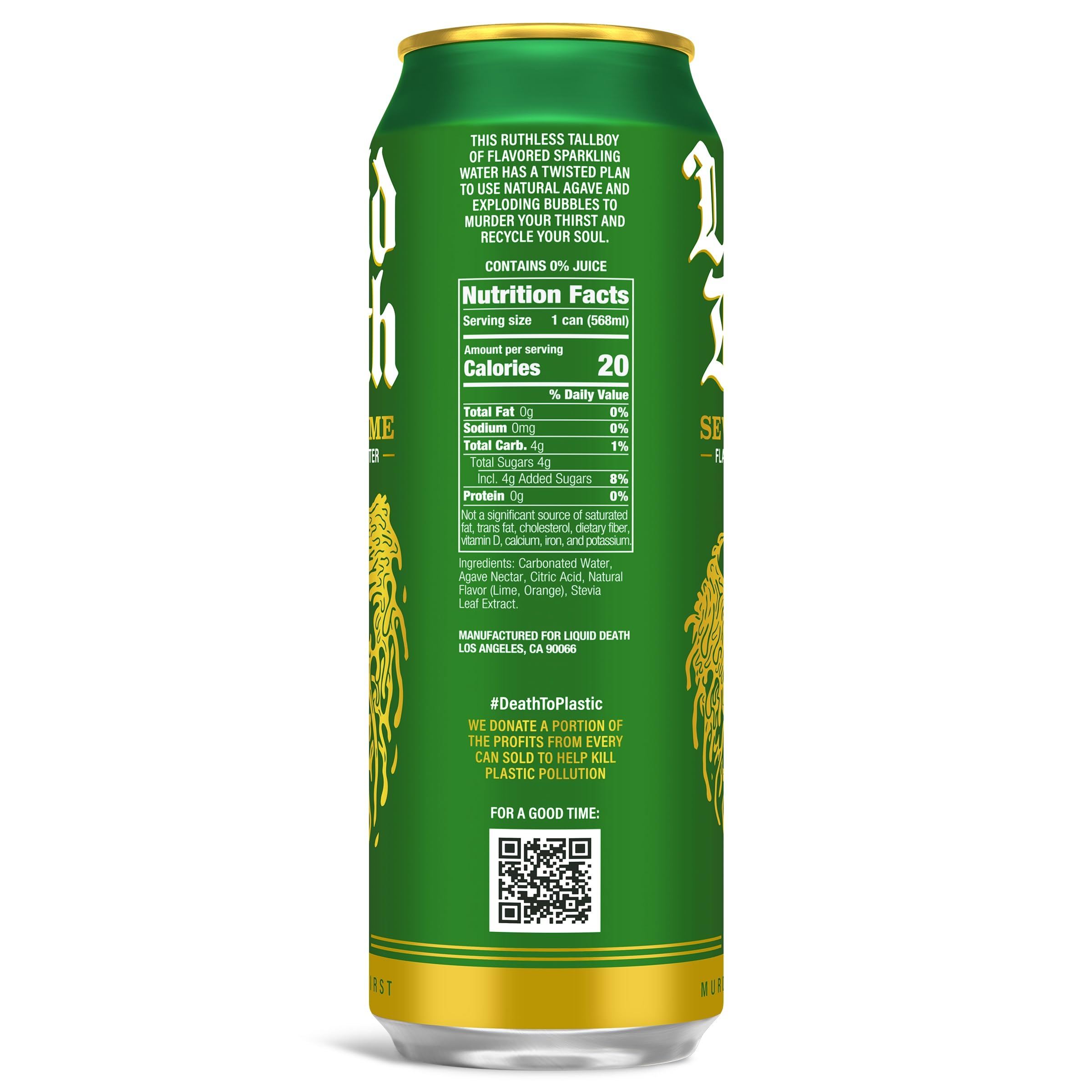 Liquid Death Severed Lime can sideview emphasizes compact design for quick refreshment.