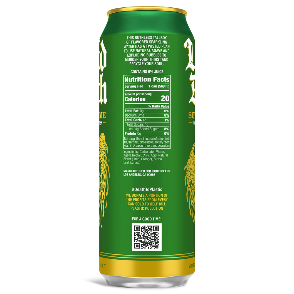 Liquid Death Severed Lime can sideview emphasizes compact design for quick refreshment.