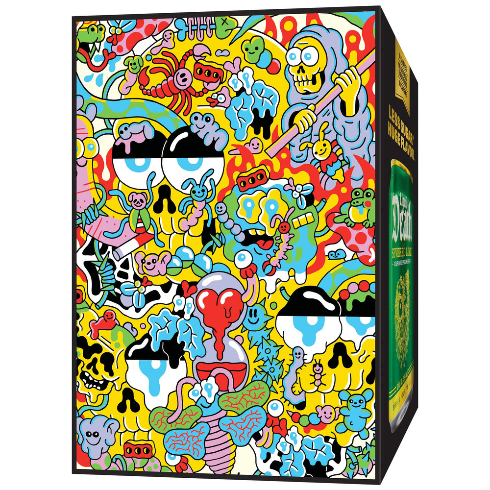 Liquid Death Severed Lime recyclable cans emphasize sustainability and eco-friendly choice.