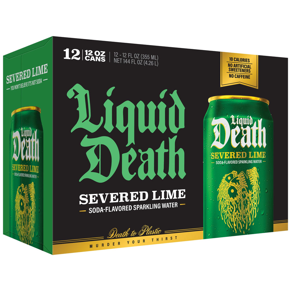 Liquid Death Severed Lime refreshing pour captures crisp, low-sugar sip.