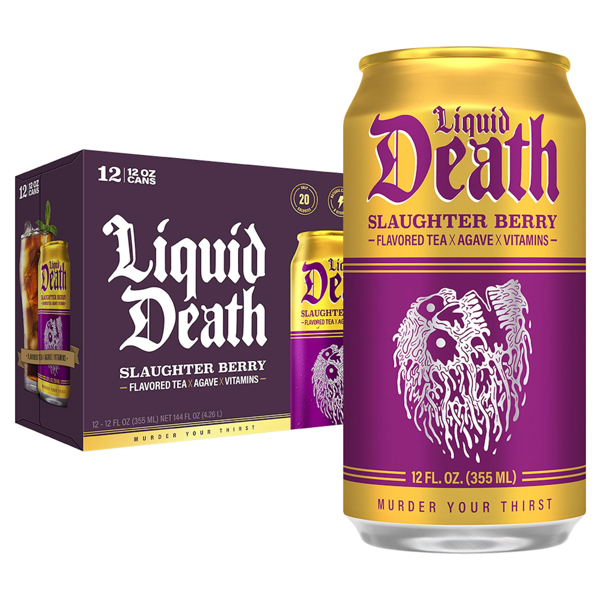 Liquid Death Slaughter Berry Iced Tea can with refreshing flavor and low sugar.