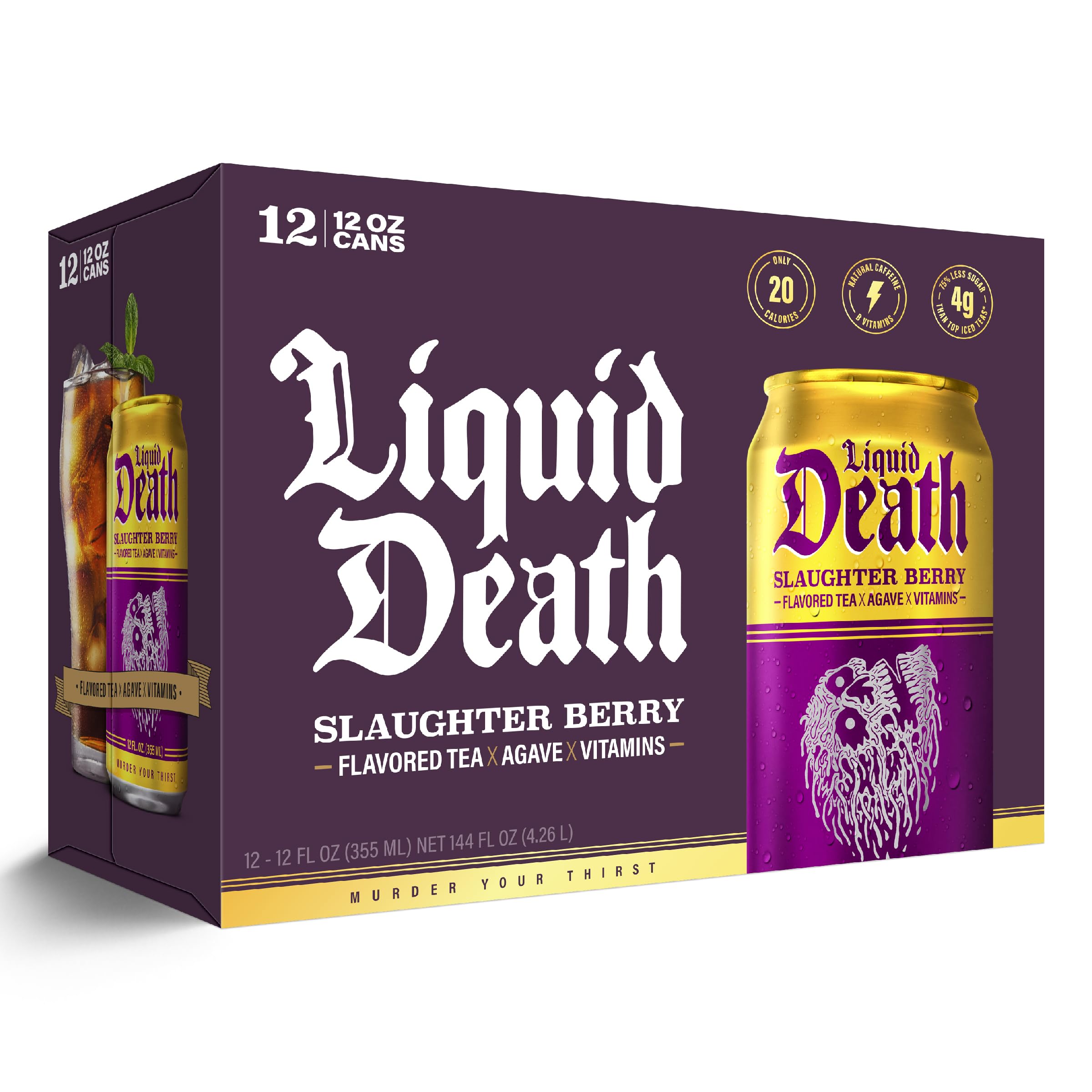Liquid Death Slaughter Berry Iced Tea in cooler suggests grab-and-go refreshment.