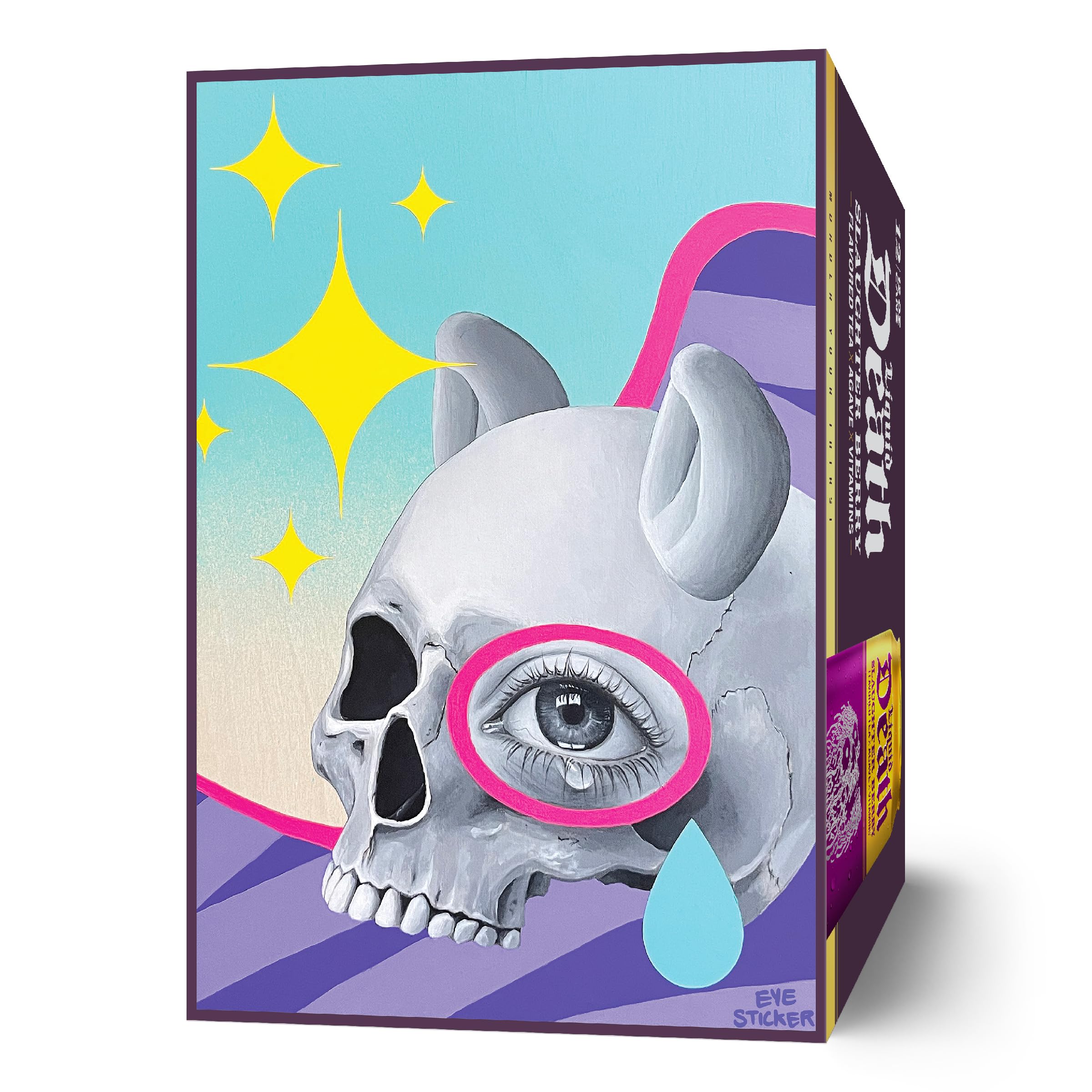 Liquid Death Slaughter Berry Iced Tea side view showcases bold can presence.