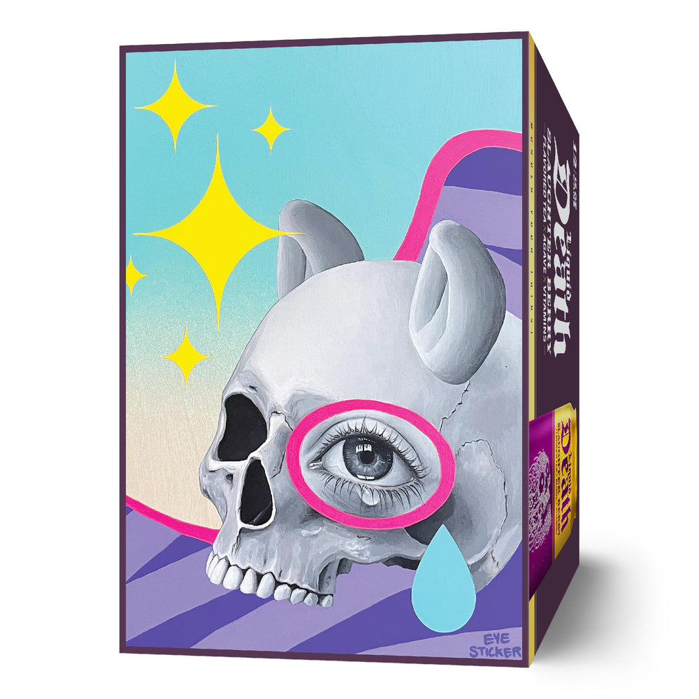 Liquid Death Slaughter Berry Iced Tea side view showcases bold can presence.