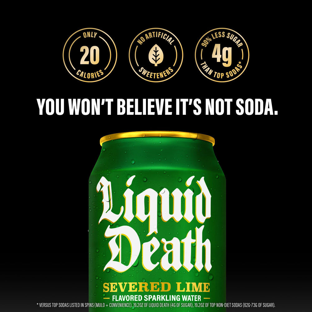 Liquid Death soda-flavored water pack of 12 ready for gatherings and shared hydration.