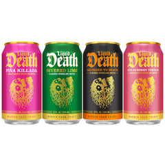 Liquid Death Orange can glints, bold citrus flavor with zero artificial sweeteners.