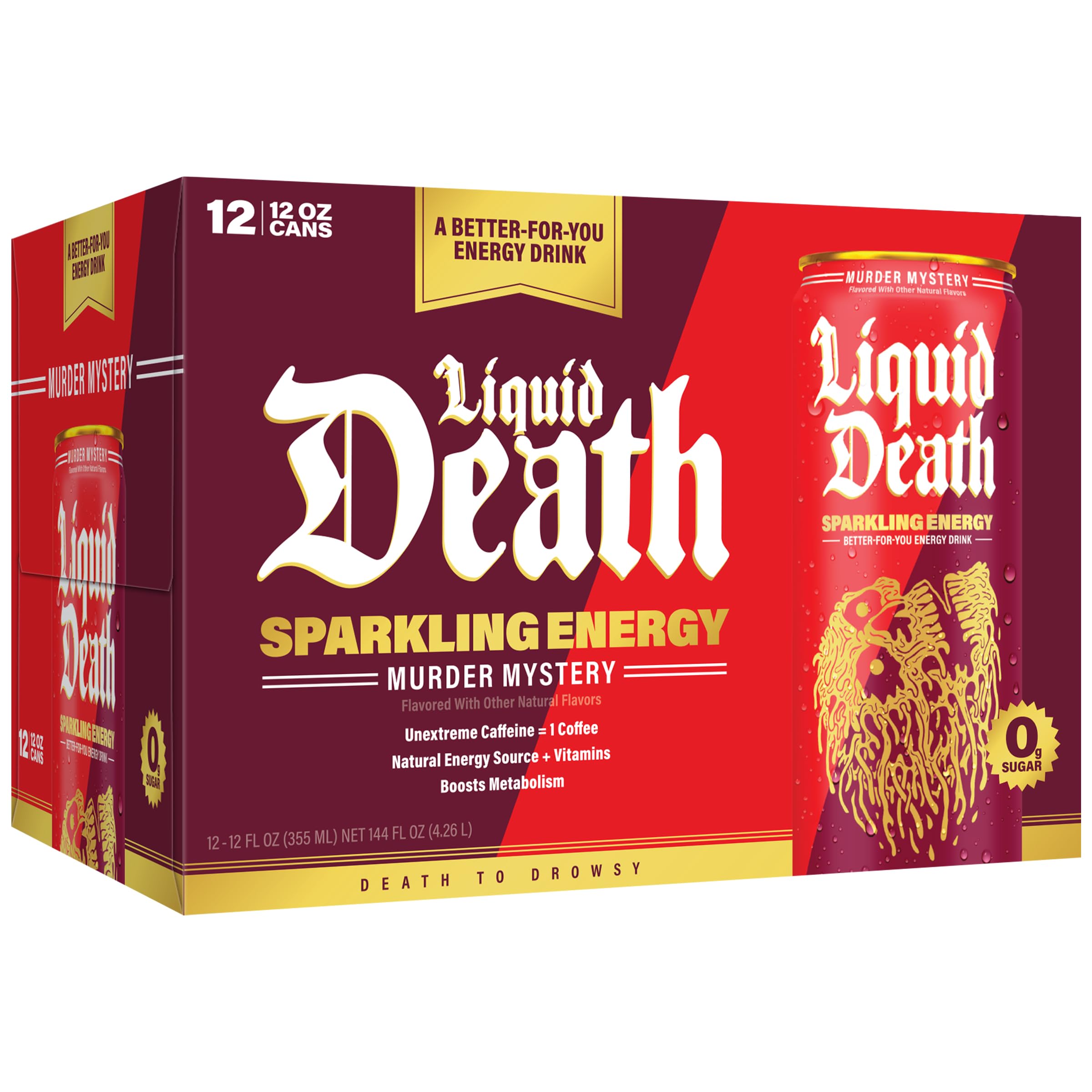 Liquid Death Murder Mystery flavor swirl with cherry, spice, vanilla notes on can