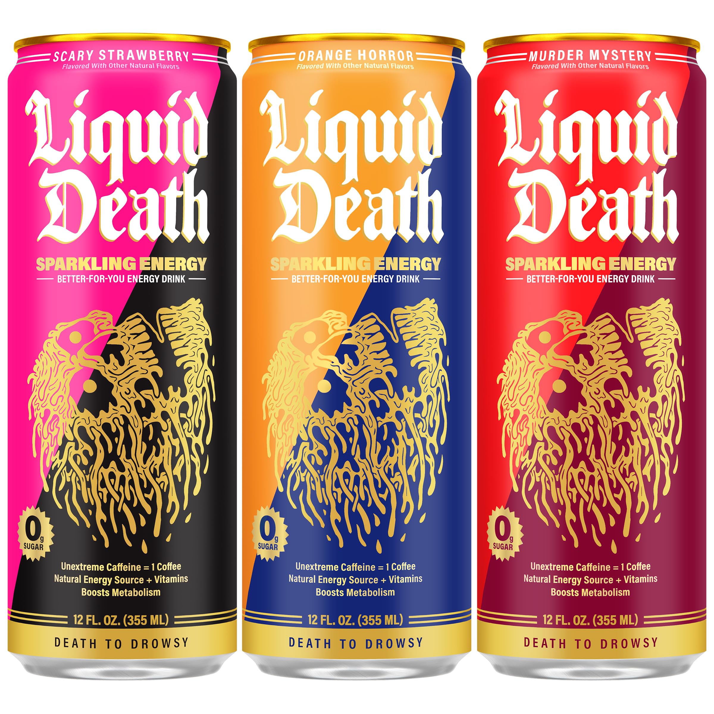 Liquid Death Sparkling Energy orange flavor can for a crisp lift