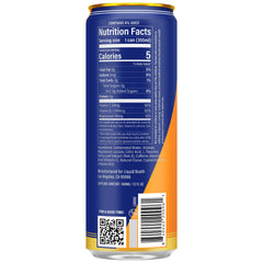 Liquid Death Sparkling Energy Orange Horror can side view highlights sleek on the go design
