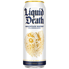 Liquid Death Still Mountain Water can from a real mountain source offers pure refreshment.