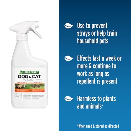 Liquid Fence spray application shown on a lawn to deter dogs and cats