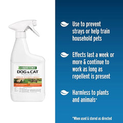 Liquid Fence spray application shown on a lawn to deter dogs and cats