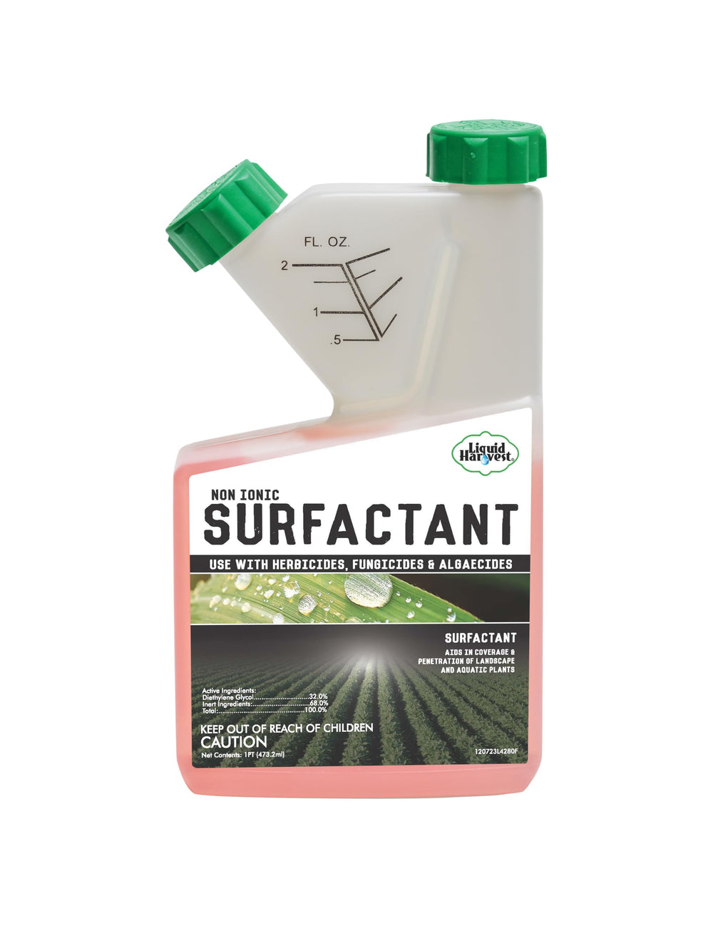 Liquid Harvest concentrated surfactant bottle boosts herbicide contact and coverage