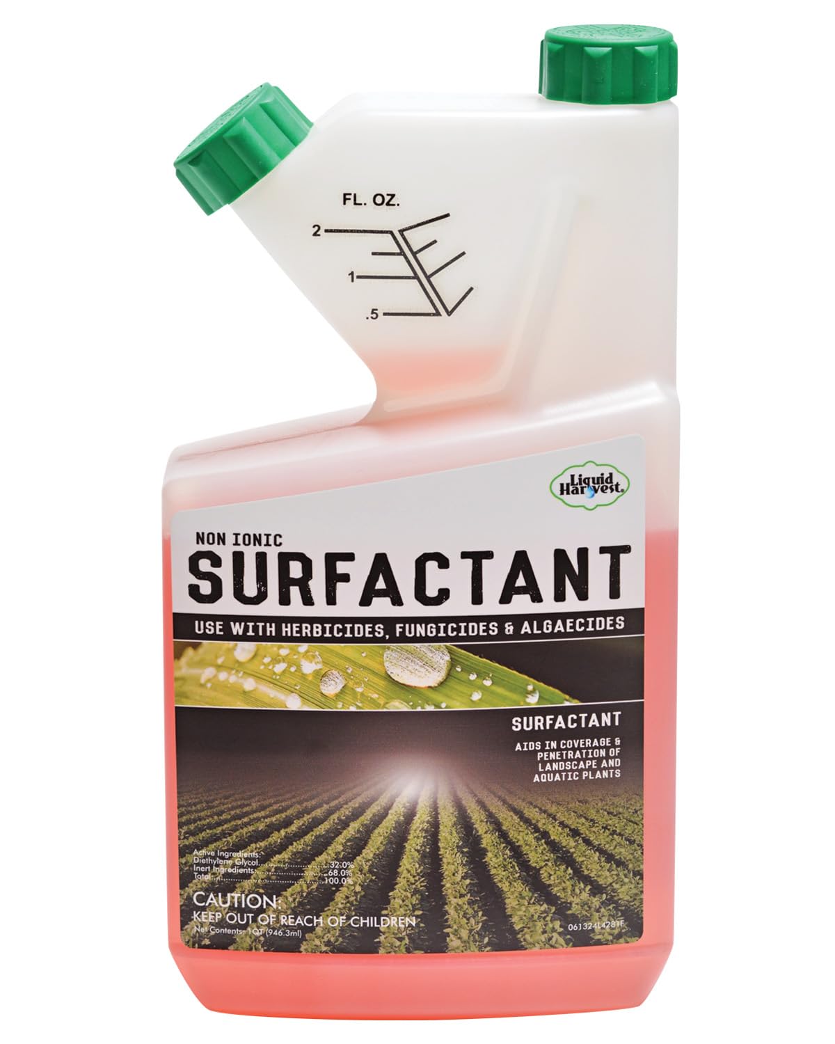 Liquid Harvest concentrated surfactant bottle shown for ready-to-use weed management