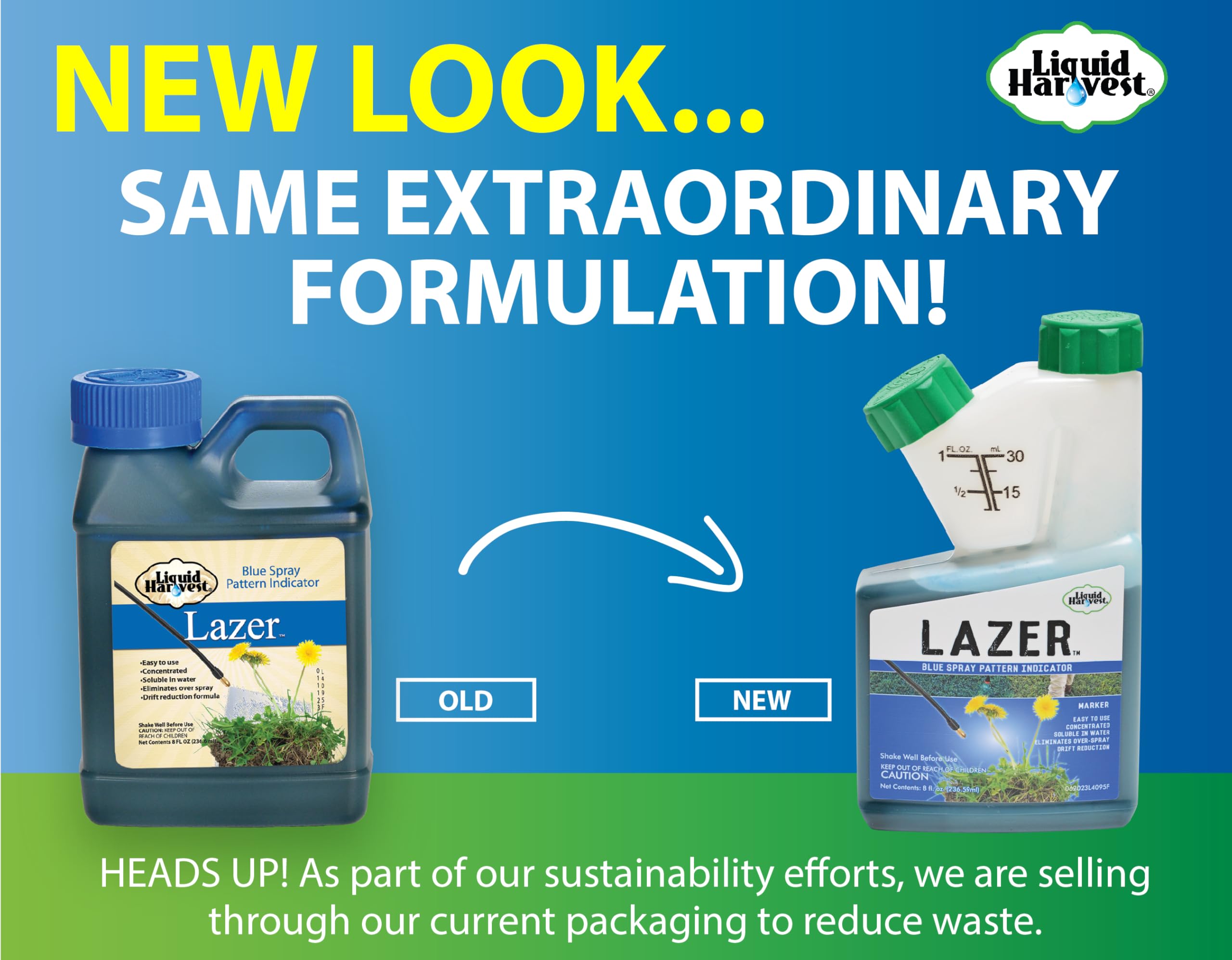 Liquid Harvest Lazer Blue acts as a visual guide to prevent overspray on turf.