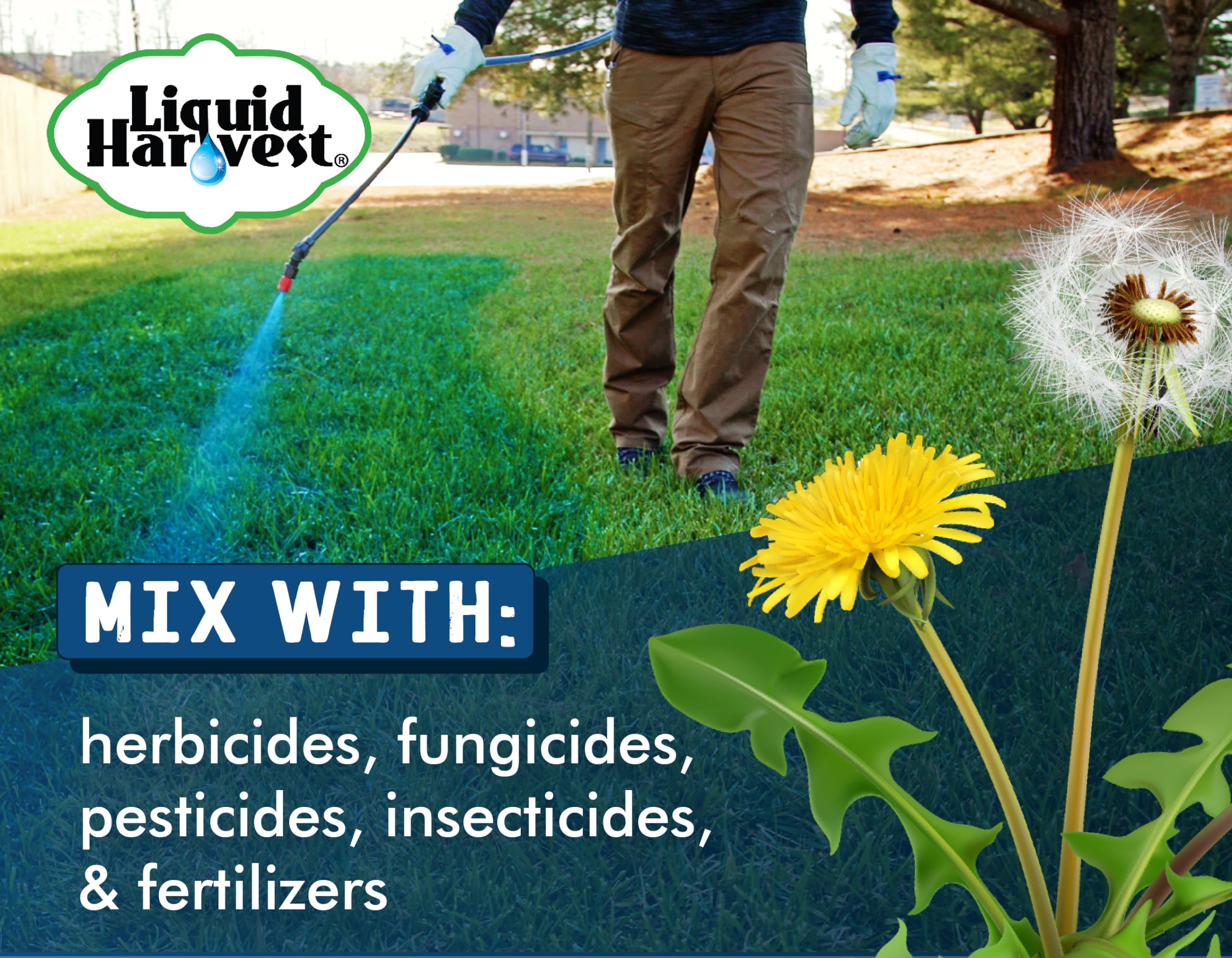 Liquid Harvest Lazer Blue turf-marking-dye helps maintain clean, visible spray boundaries.