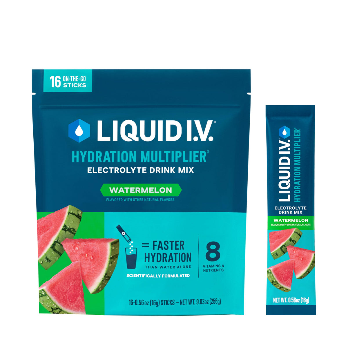 Liquid I.V. Watermelon hydration packet ready to mix for fast hydration