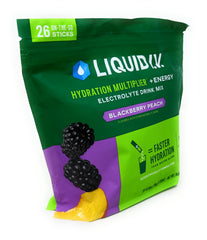 Liquid I.V. Blackberry Peach pouch ready for travel and on-the-go hydration.