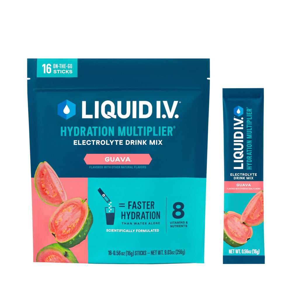 Liquid I.V. Hydration Multiplier Guava packaging shown for on-the-go hydration