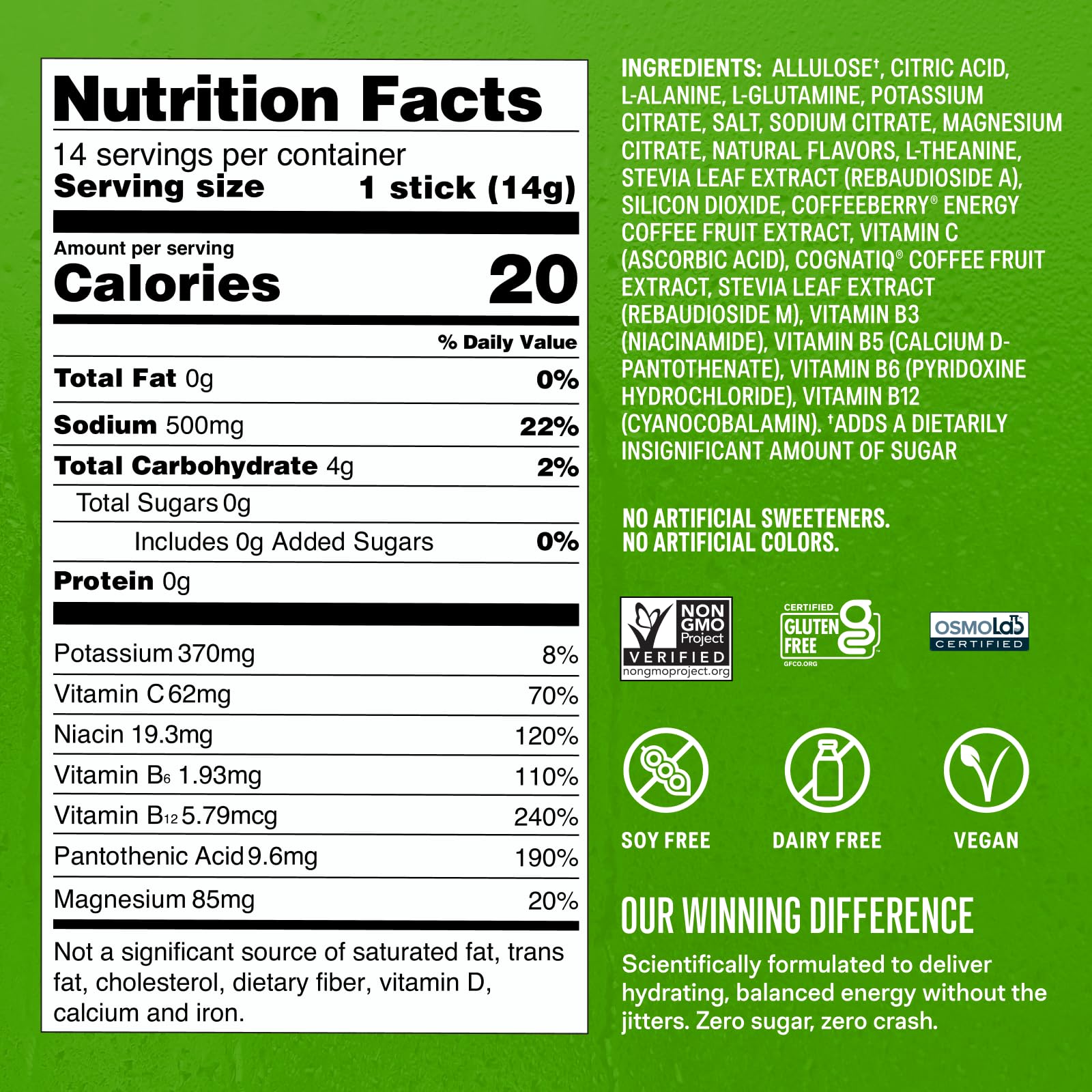 Liquid I.V. Hydration Multiplier Sugar Free Energy close-up flavor notes for refreshing sip.