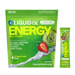 Liquid I.V. Hydration Multiplier Sugar Free Energy strawberry-kiwi packet for on-the-go hydration.