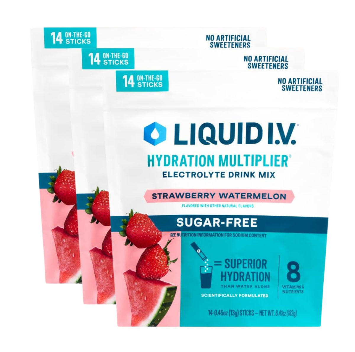 Liquid I.V. Hydration Multiplier Sugar-Free strawberry watermelon packet for on-the-go hydration benefits
