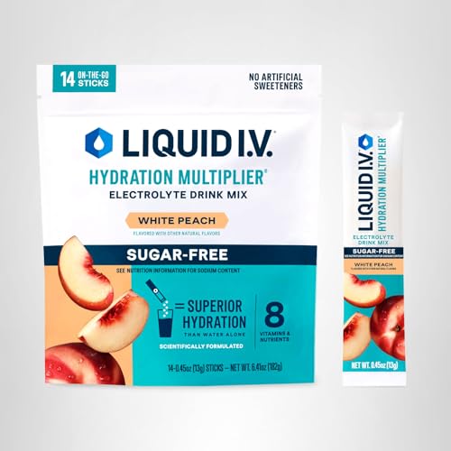 Liquid I.V. Hydration Multiplier Sugar-Free White Peach hero shot on a countertop