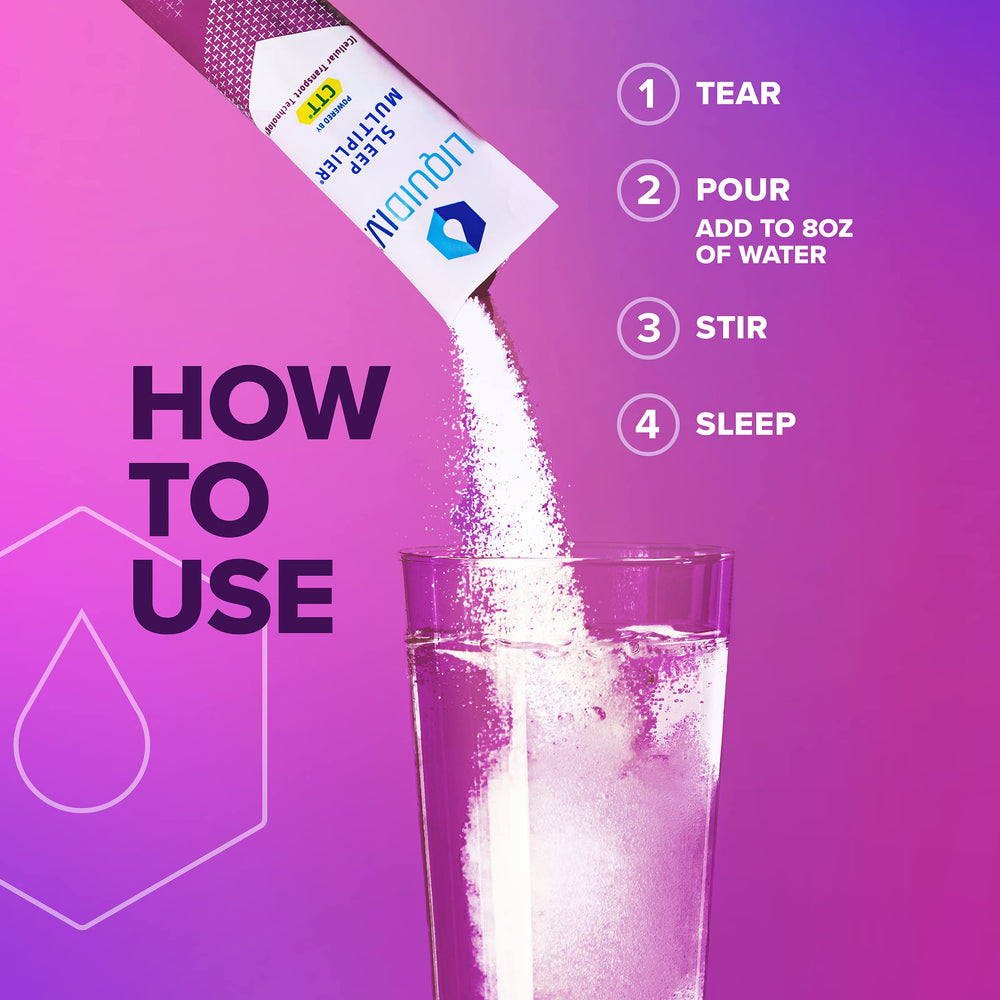 Glass of Liquid I.V. Lavender Blueberry Sleep Drink after a long day