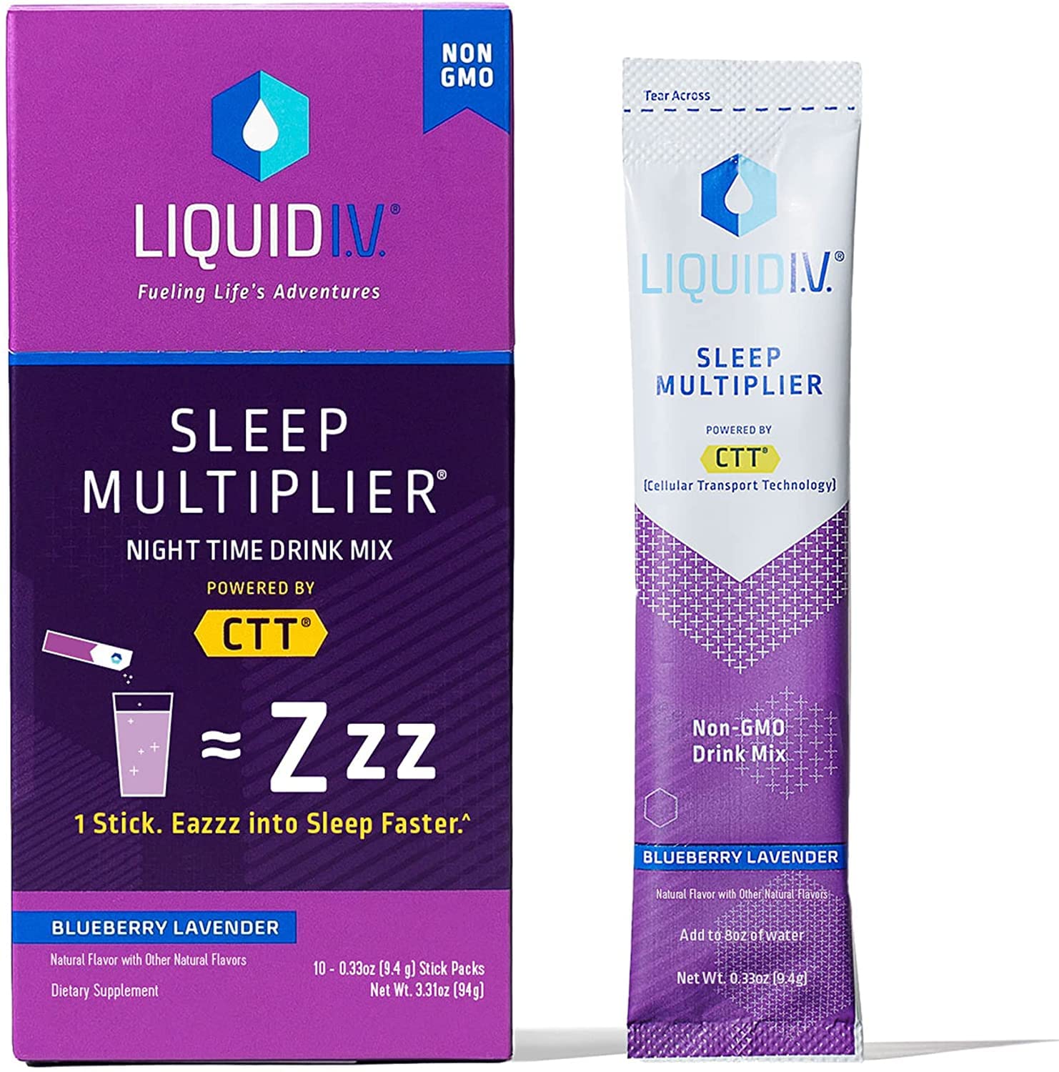 Liquid I.V. Lavender Blueberry Sleep Drink packet for nightly hydration and flavor