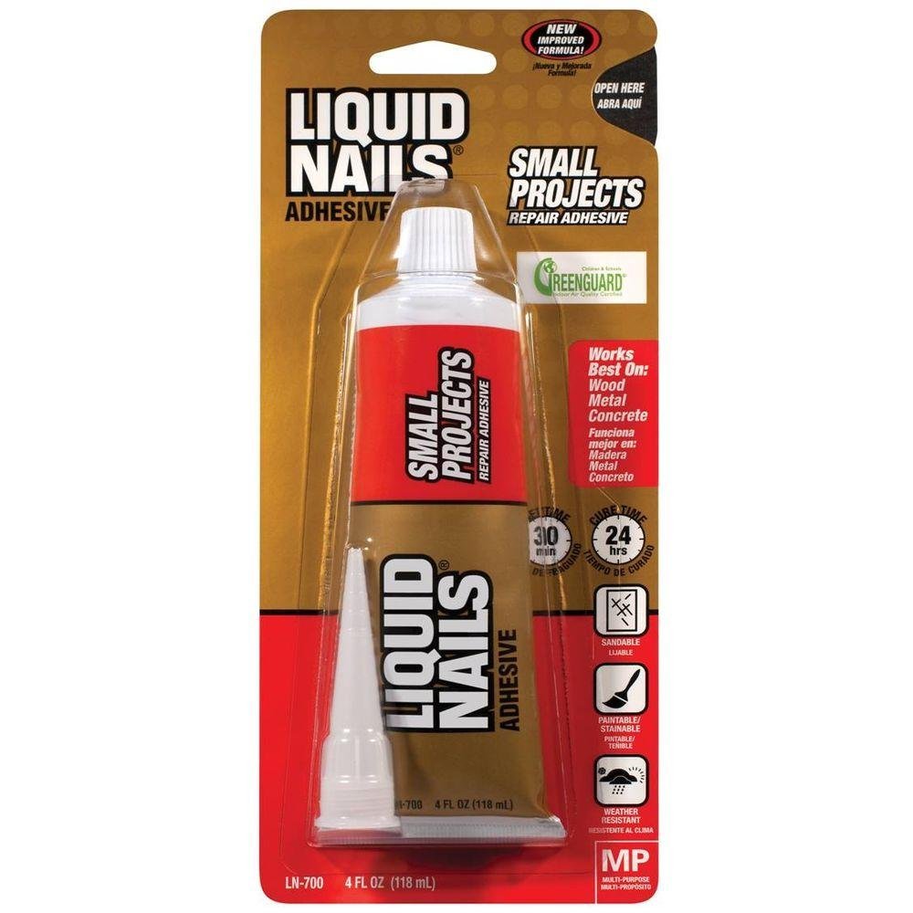 Liquid Nails LN-700 application scene showing fast-setting bond for small projects.
