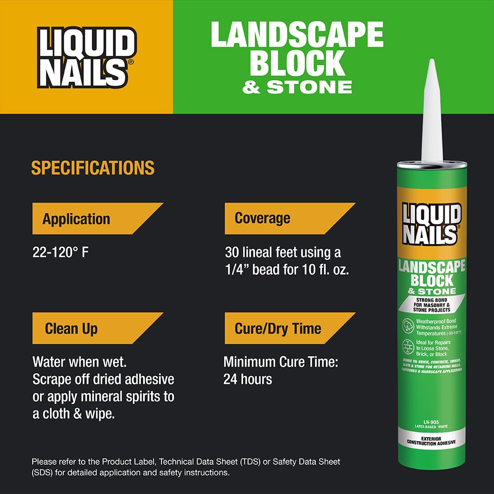 Weather-resistant LN-905 adhesive creates stronger garden walls and retaining features.