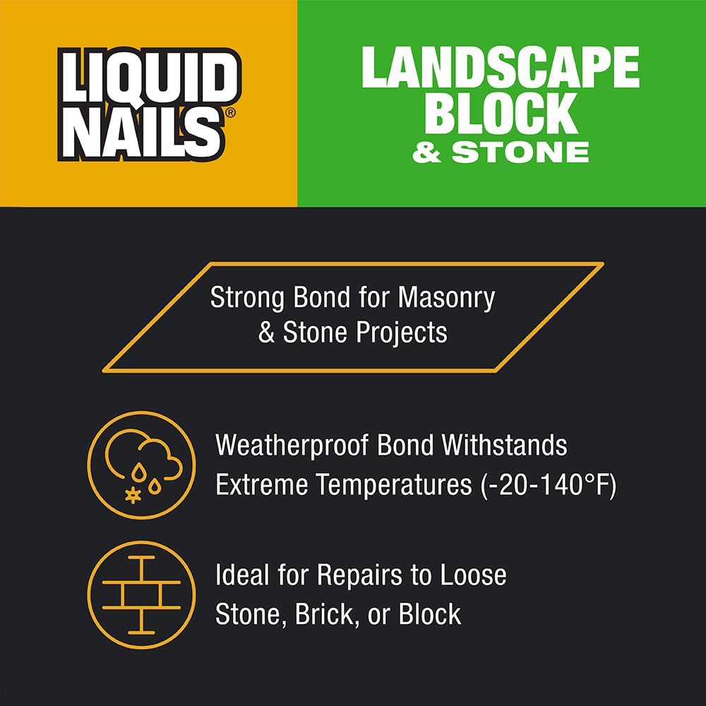 Liquid Nails LN-905 application on timber and capstones supports stable planters and walkways.