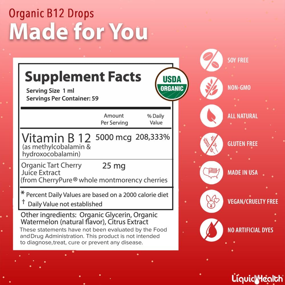 LIQUIDHEALTH B12 drops vegan and non-GMO with allergen-free label