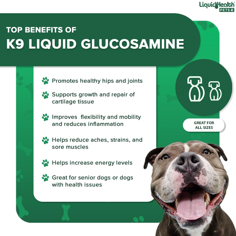LiquidHealth K9 liquid formula pour highlighting fast absorption and quick results