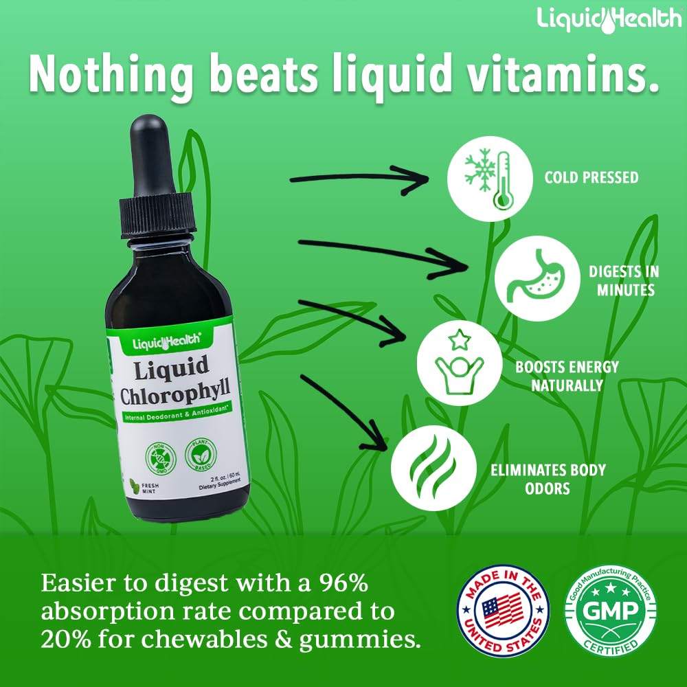 LIQUIDHEALTH Chlorophyll Drops dropper for precise daily dosing and immune support.