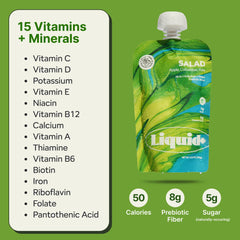 Liquid Plus Liquid Salad 13-vegetable-fruit blend showcases real produce in every sip.