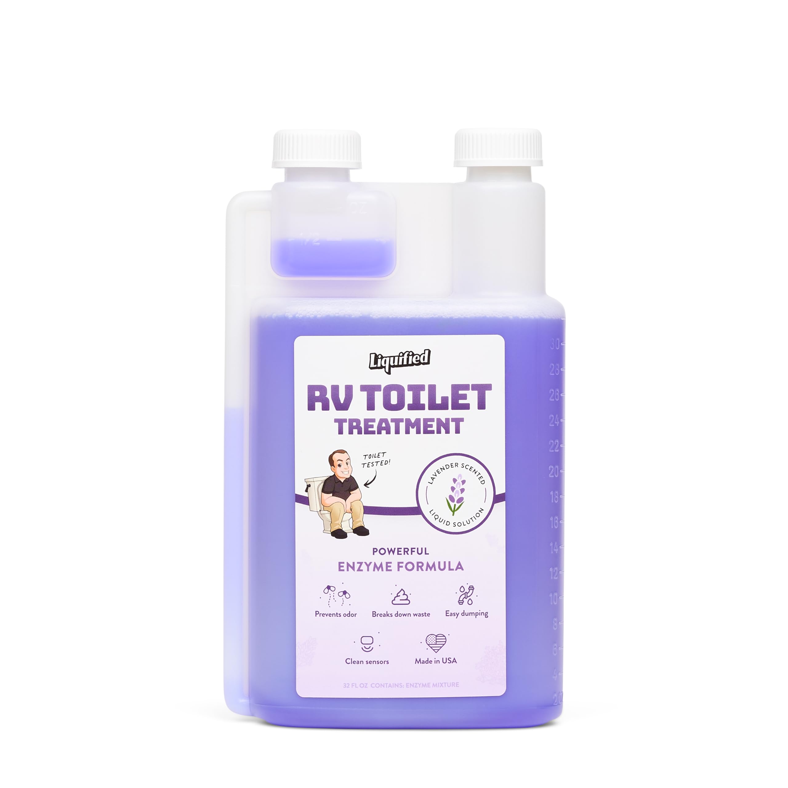 Liquified RV Toilet Treatment bottle being poured for digestion.