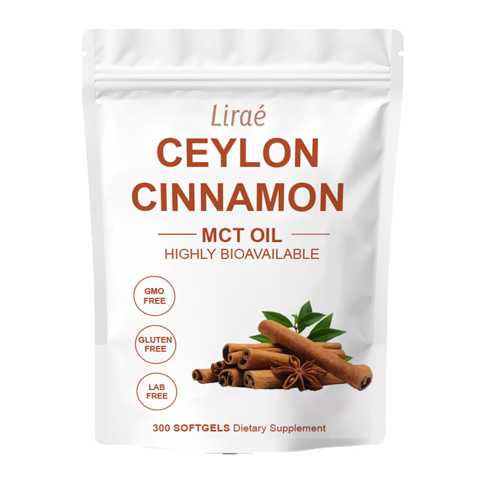 LIRAE Ceylon Cinnamon SoftGels bottle for easy daily dosing.