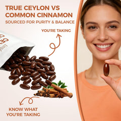 LIRAE Ceylon Cinnamon SoftGels pour shows portable daily capsule option.