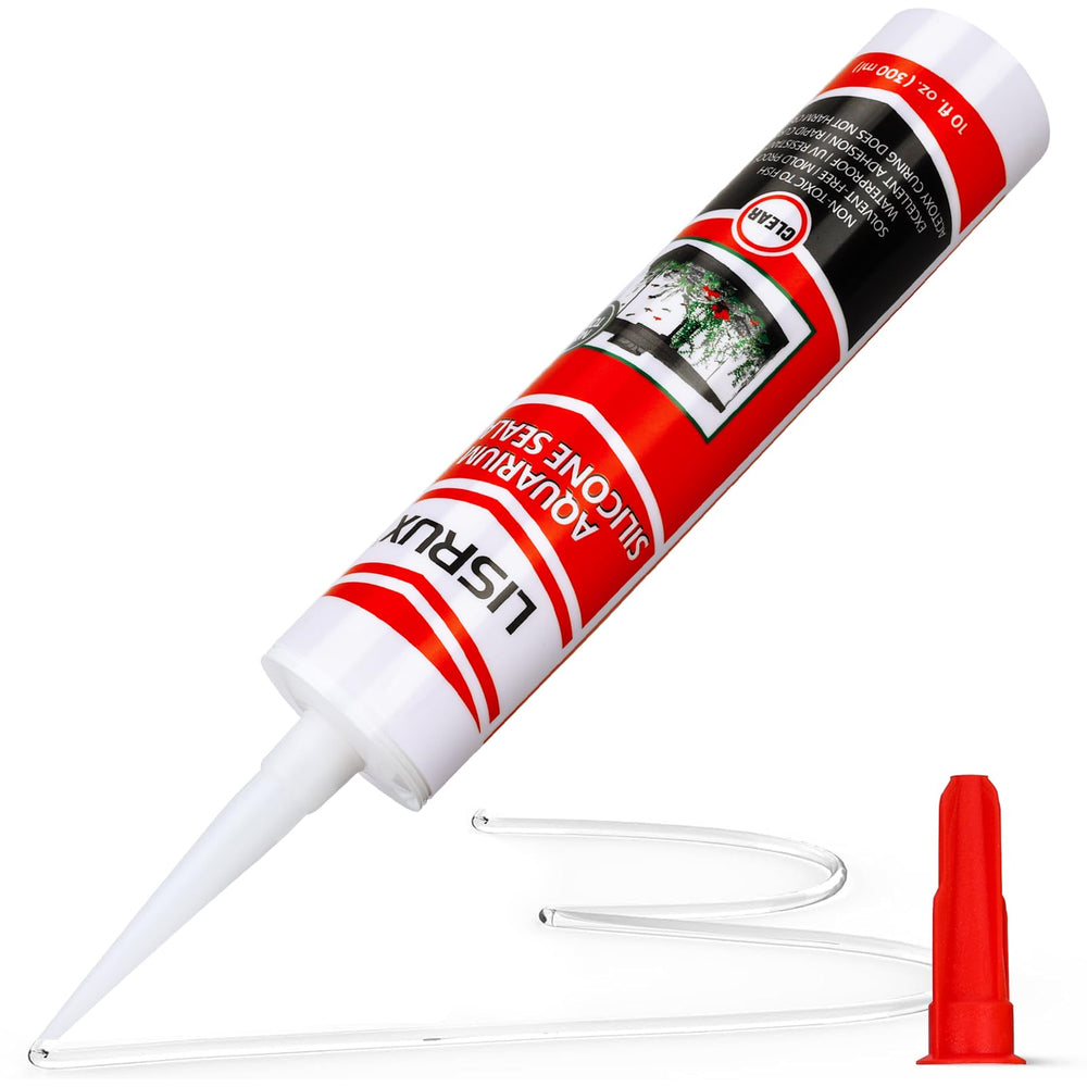 LISRUX aquarium silicone sealant clear 10oz for fish-safe tank repairs.