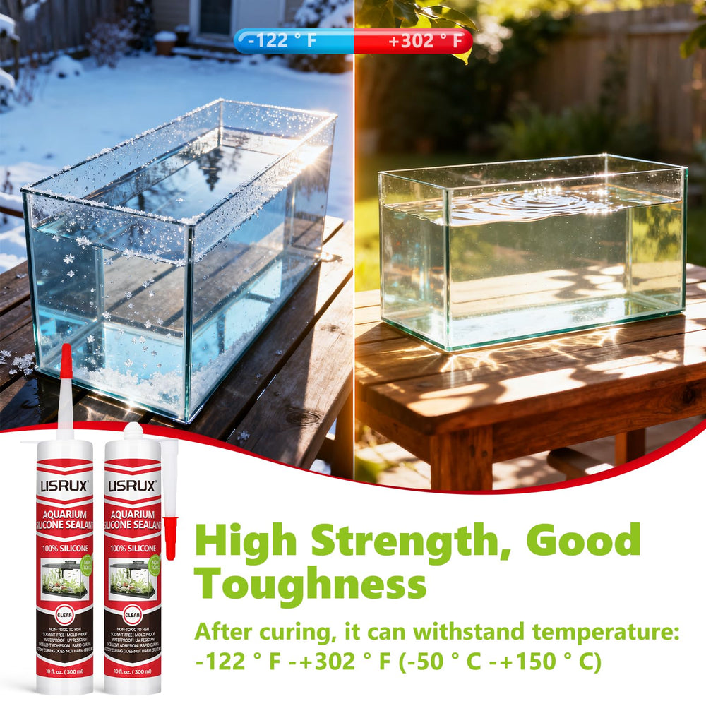 LISRUX elastic silicone prevents cracking in dynamic temperature aquarium environments.