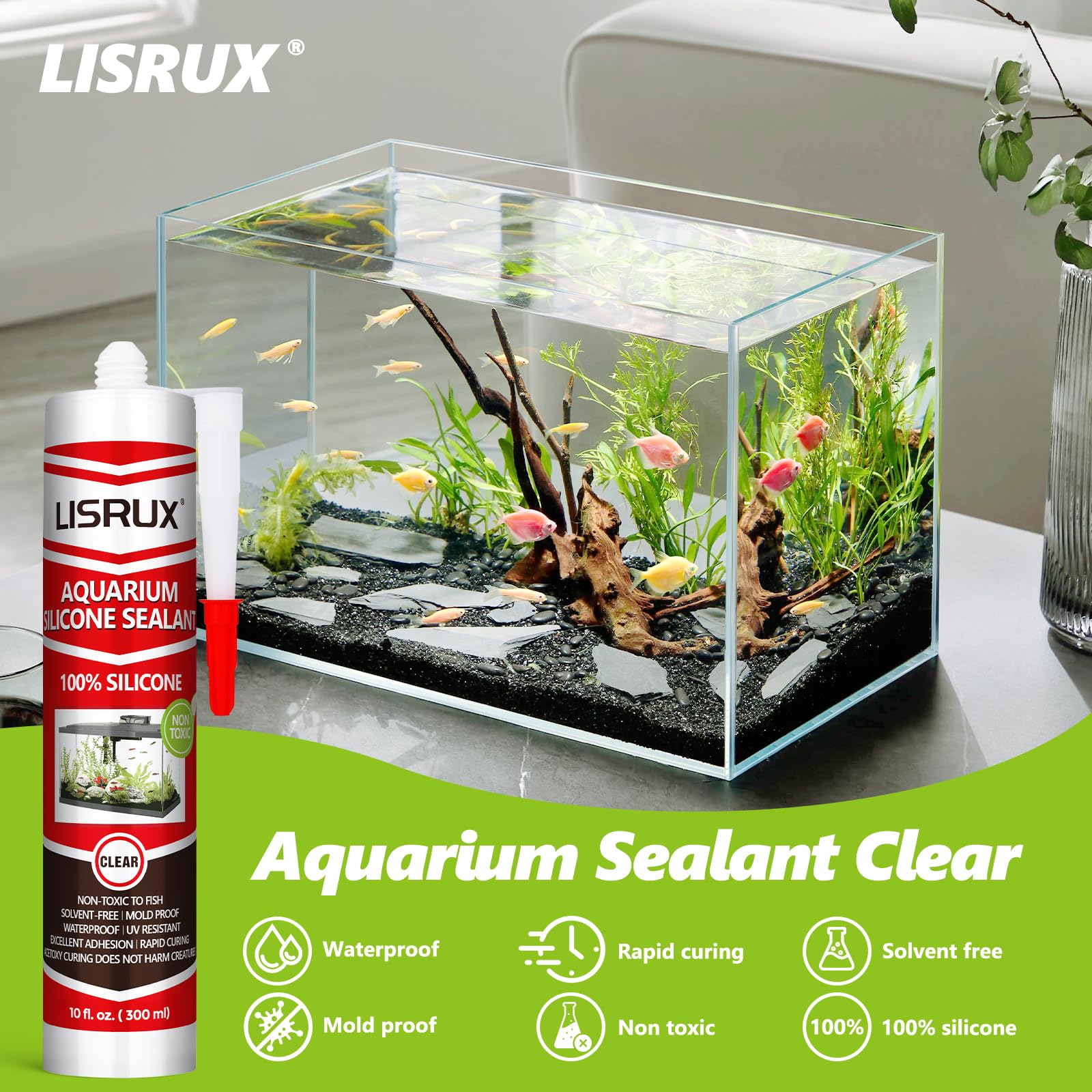 LISRUX quick-curing sealant for fast aquarium bonding and leak prevention.
