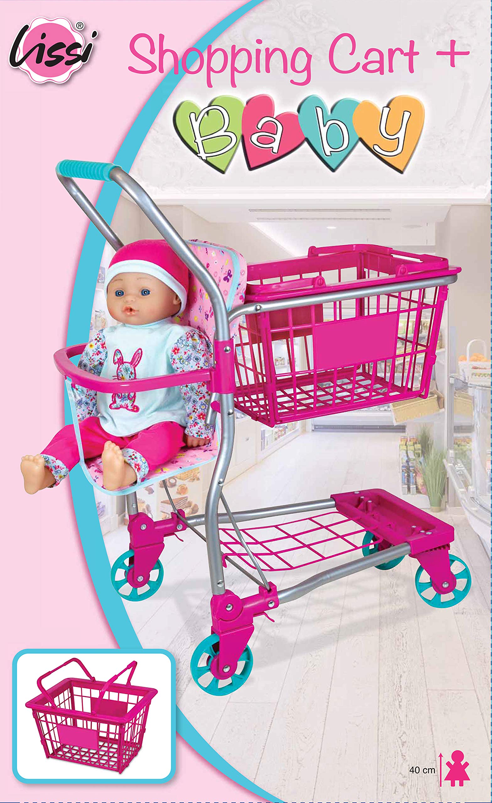 Lissi cart metal frame highlights durability for frequent pretend shopping sessions