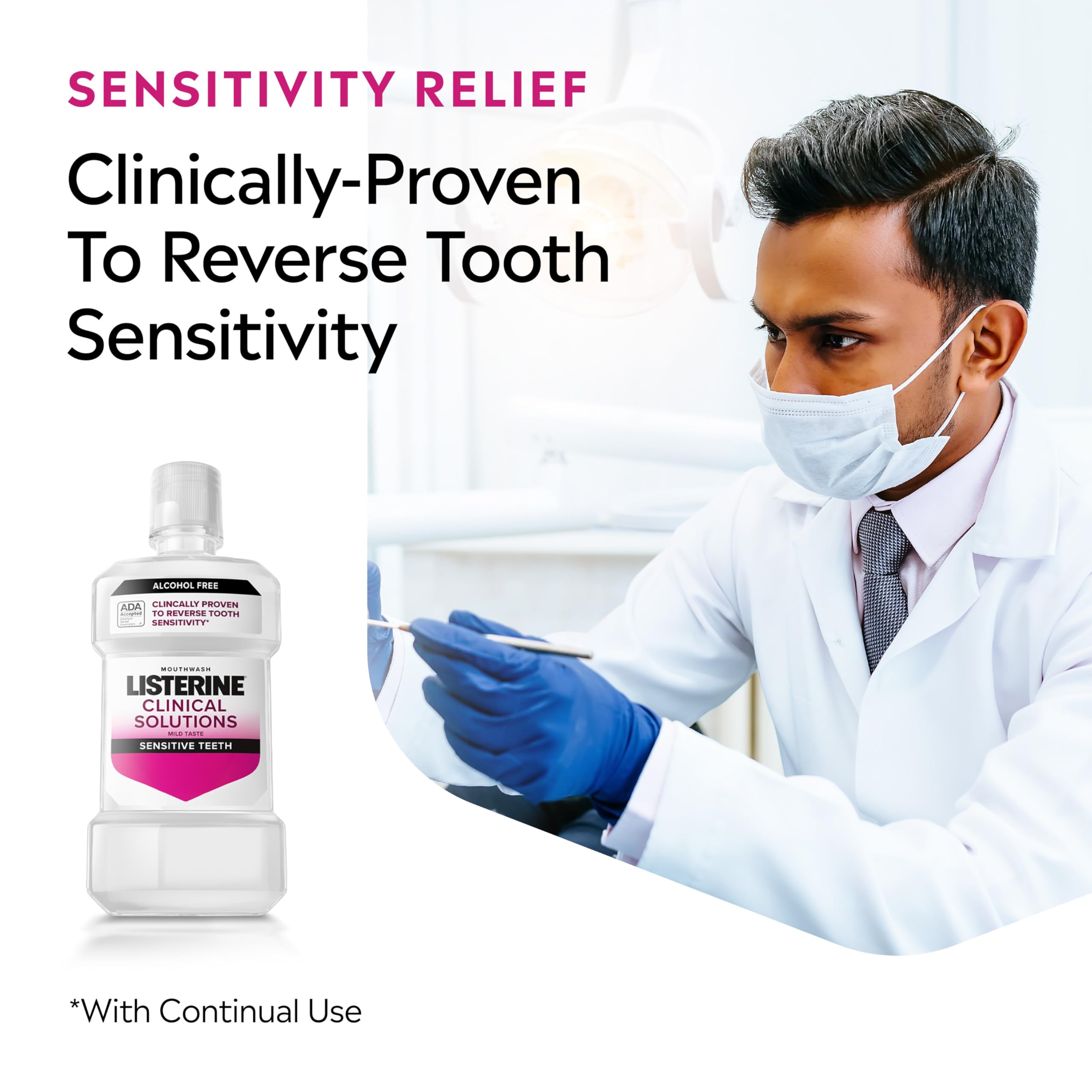Listerine Clinical Solutions mint mouthwash promotes fresh breath and sensitivity relief