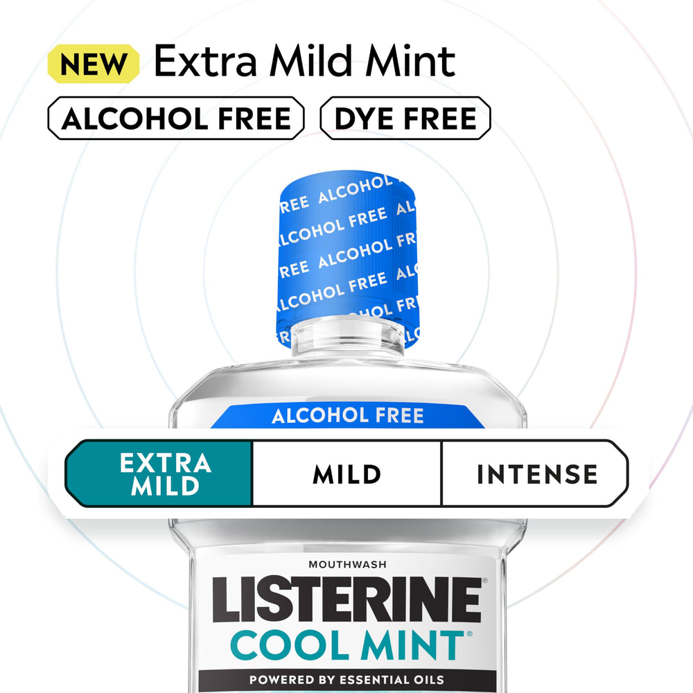 Listerine Extra Mild Cool Mint pour shows easy measure for routine
