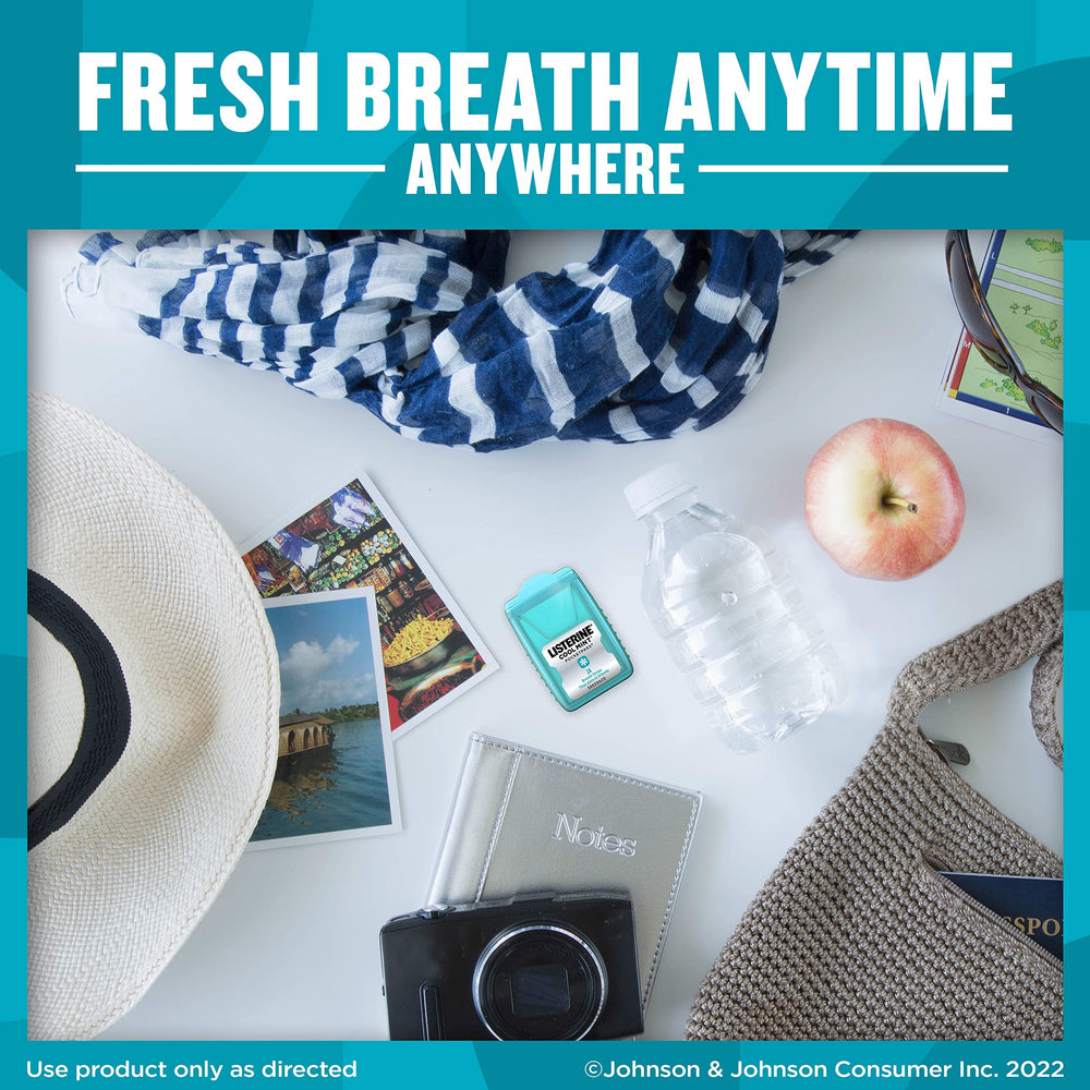 Listerine PocketPaks packaging emphasizes no chewing or rinsing required.